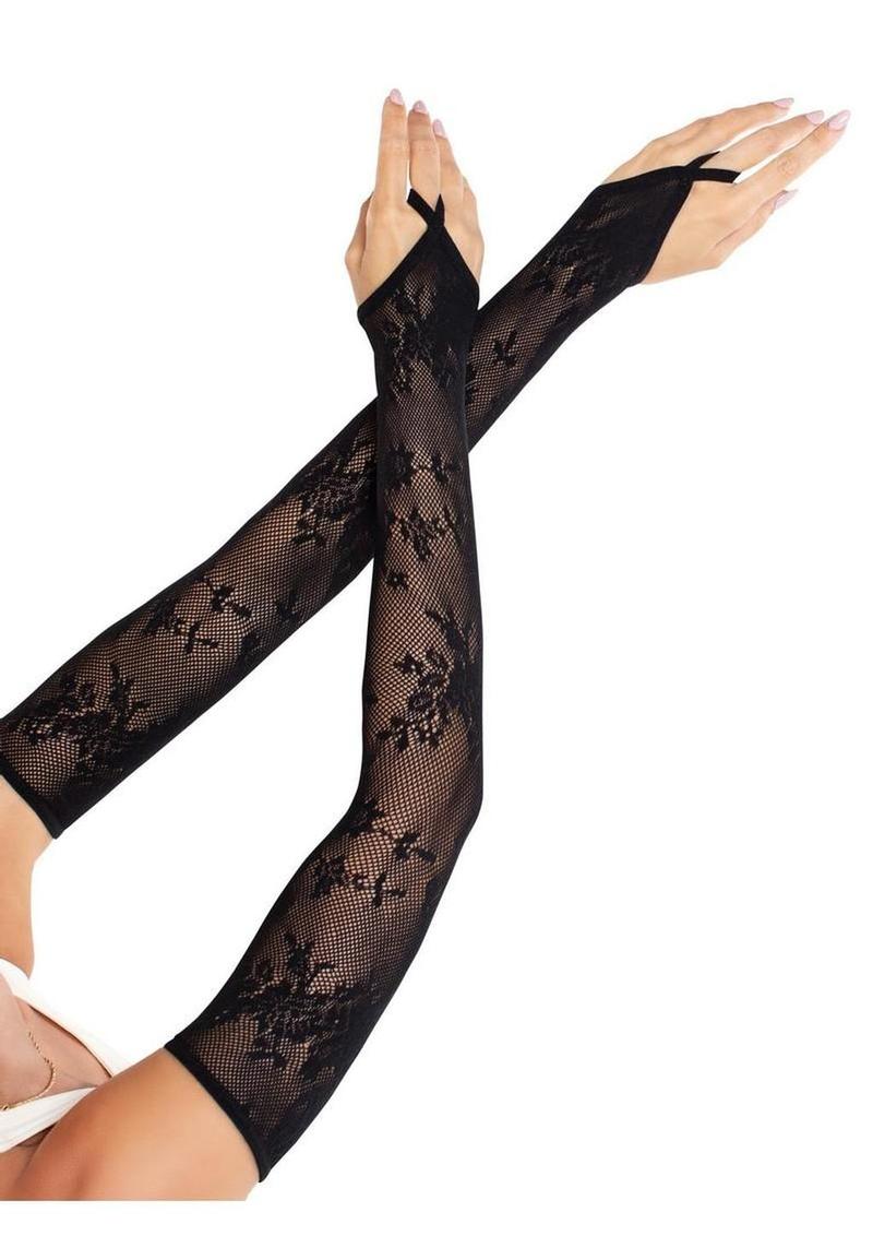 Floral Net Extra Long Gauntlet Arm Warmers