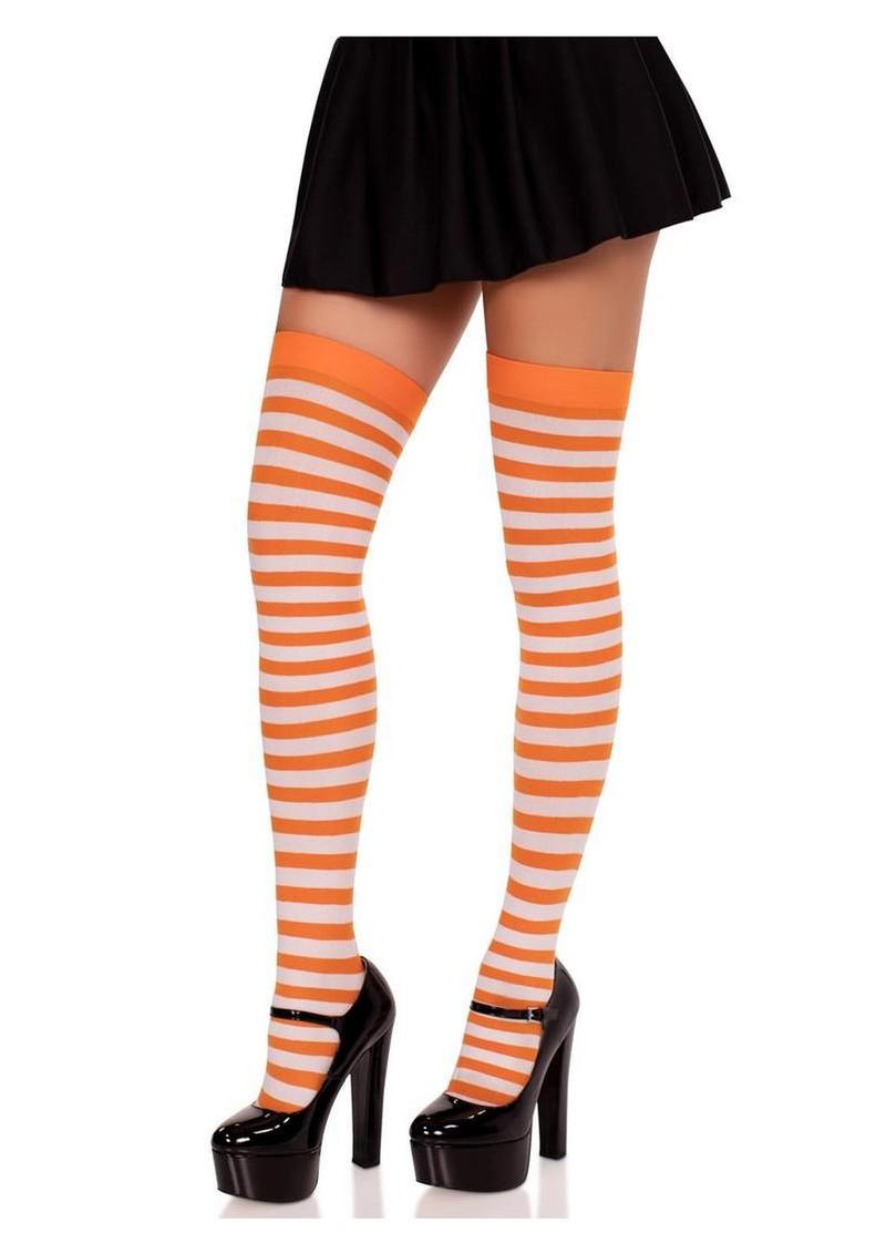 Striped Nylon Thigh High Stockings