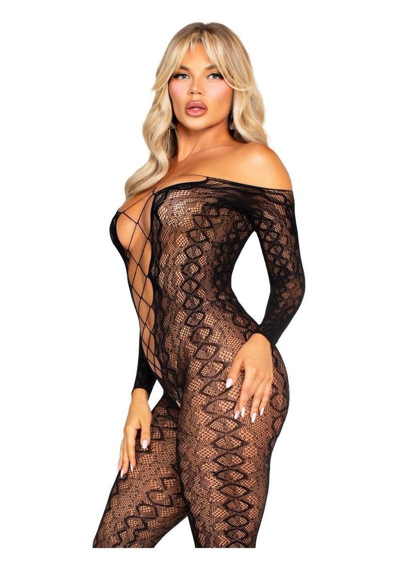 Python Net Crotchless Footless Lingerie Jumpsuit