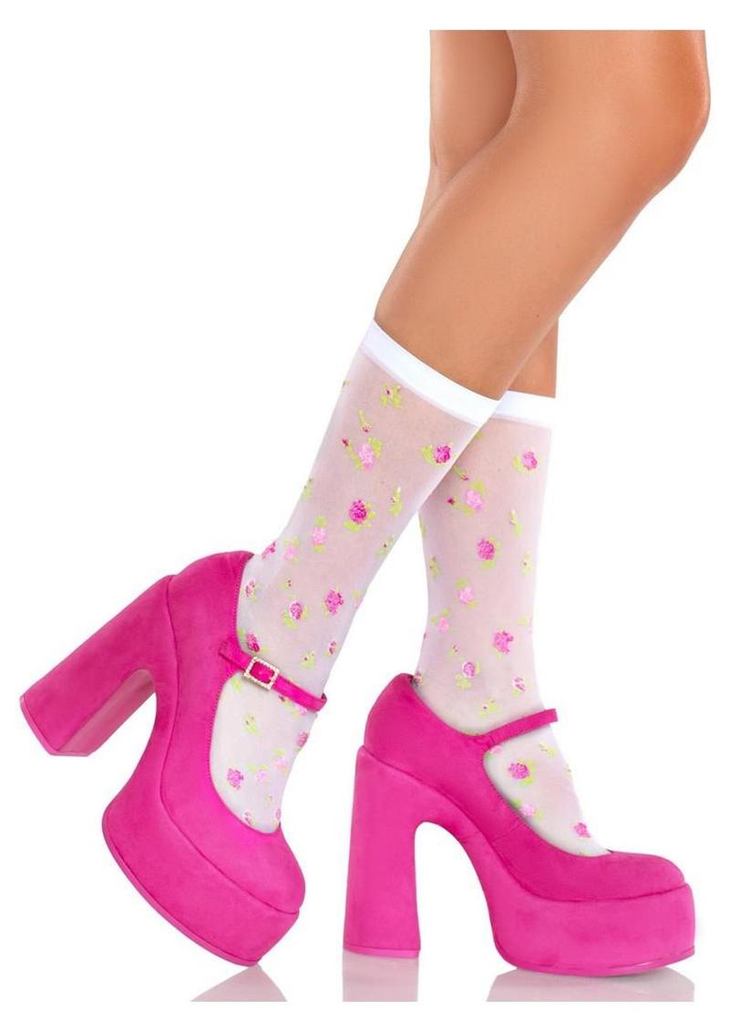 Leg Avenue Rosette Jacquard Spandex Sheer Anklets