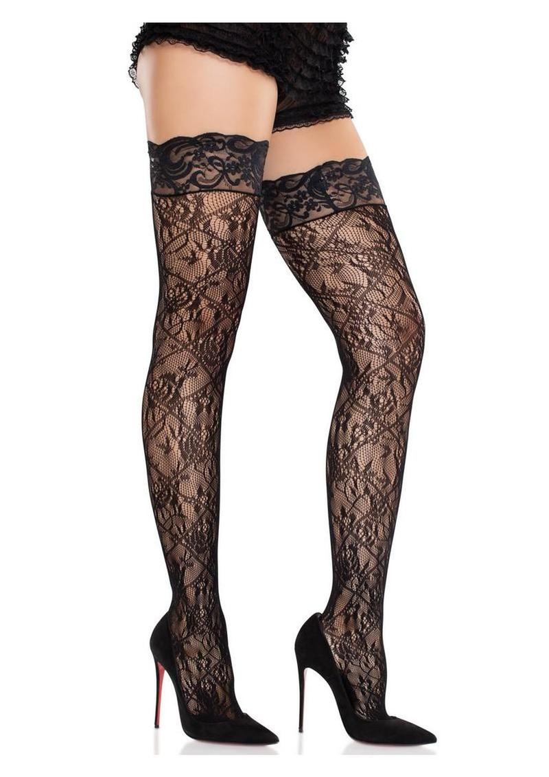 Stay Up Thigh HighsLace Top Cross Hatch Floral Lace
