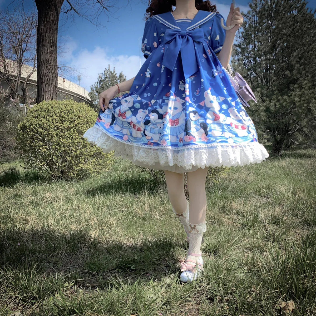 Lolita Dress With Cute Cat and Penguin Print