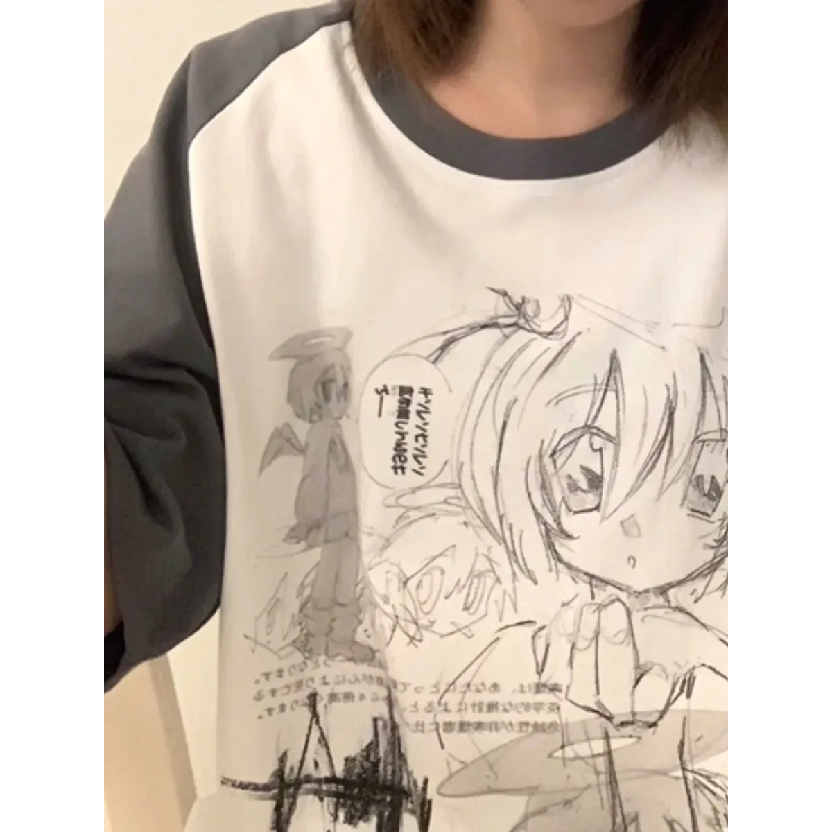 Loose Fit Cartoon Print T-Shirt Harajuku