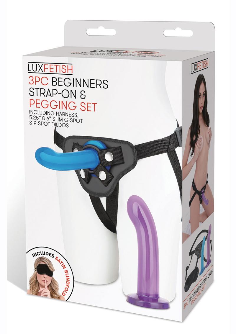 Lux Fetish 3PC Beginners Strap-On Pegging Set Slim G and P-Spot Dildos