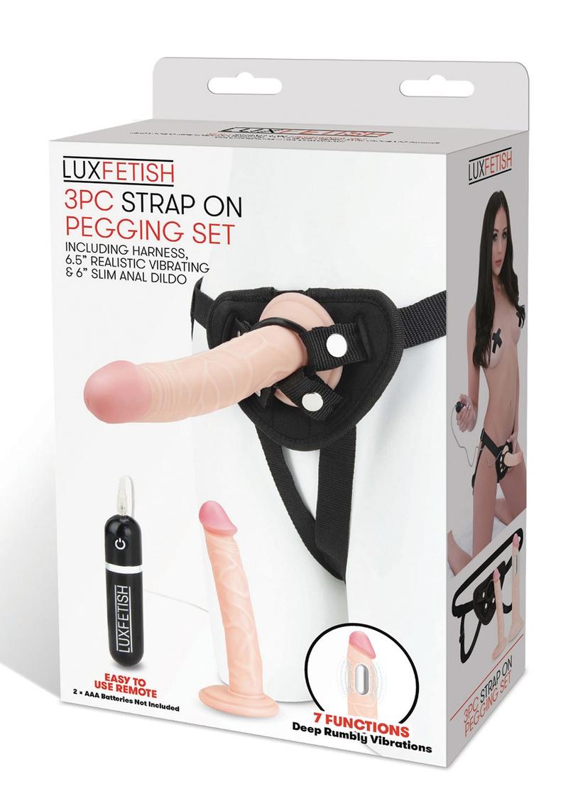 Lux Fetish 3PC Strap-On Pegging Set with Remote Control Slim Dildo
