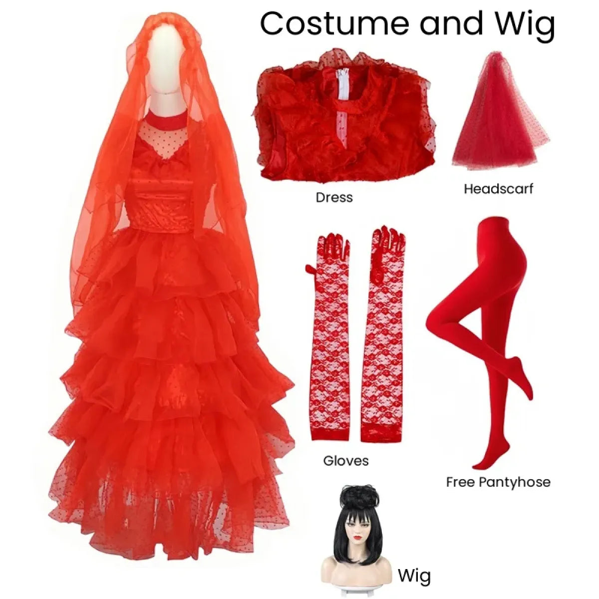 Lydia Deetz Red Wedding Dress Costume – Beetlejuice Outfit Set