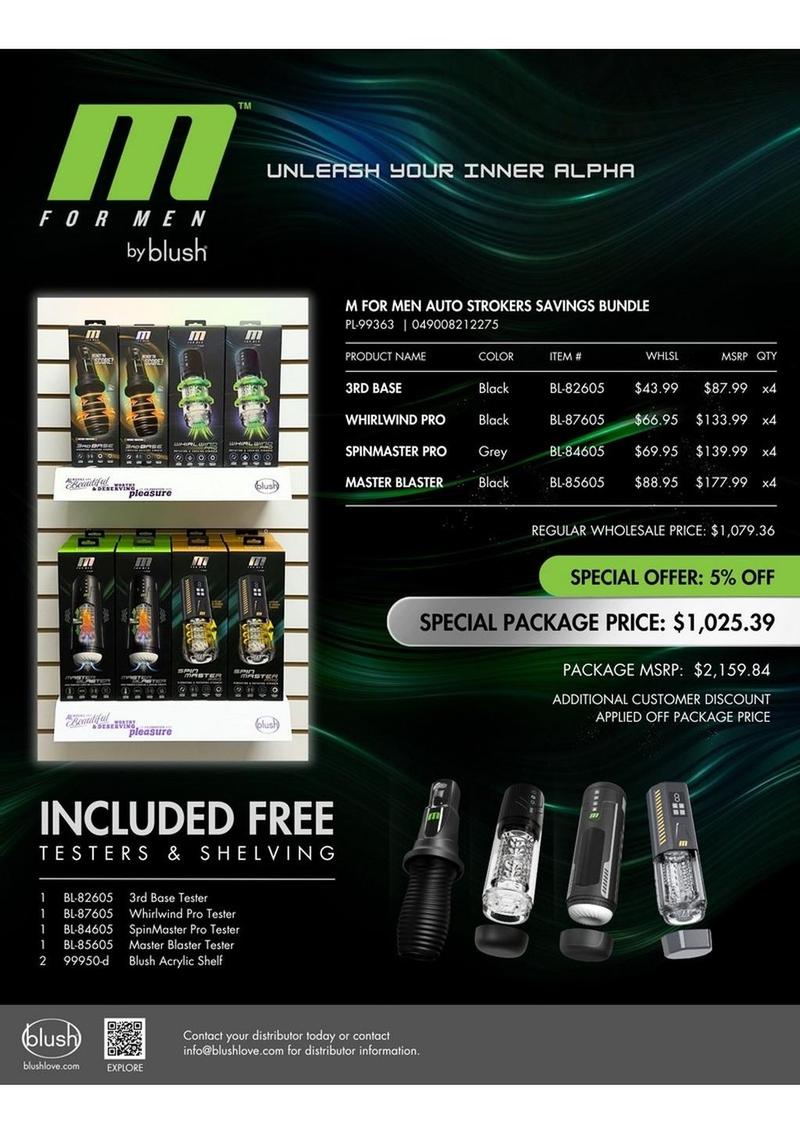 M for Men Auto Strokers Merchandising Kit Vibrating Male Masturbators