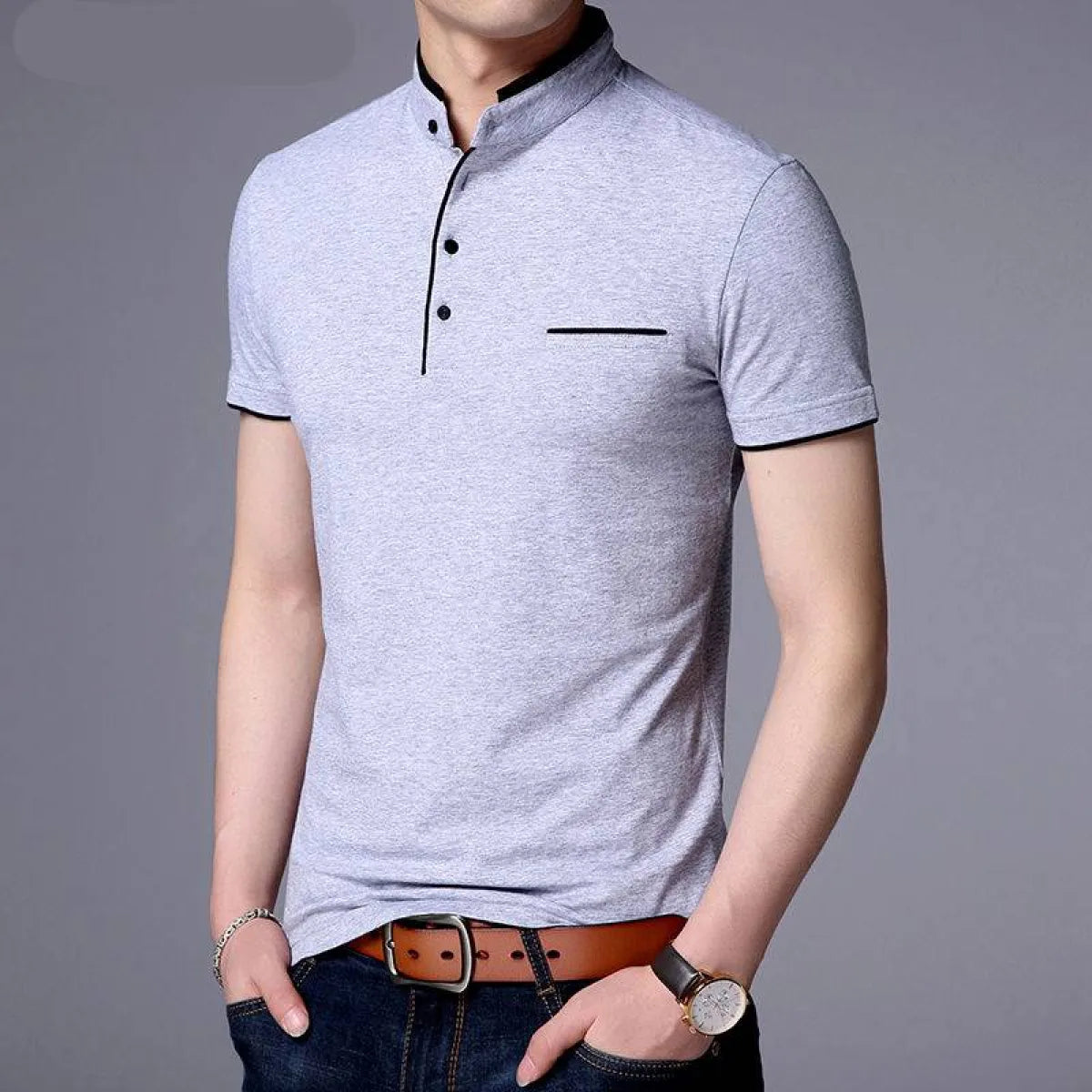 Mandarin Collar Active Shirt