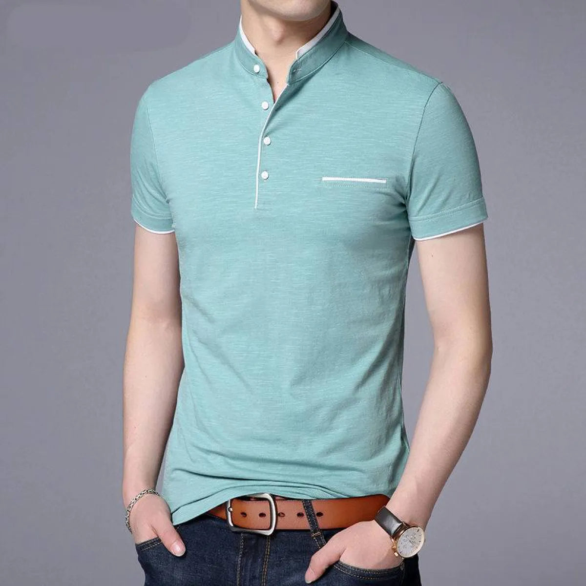 Mandarin Collar Active Shirt