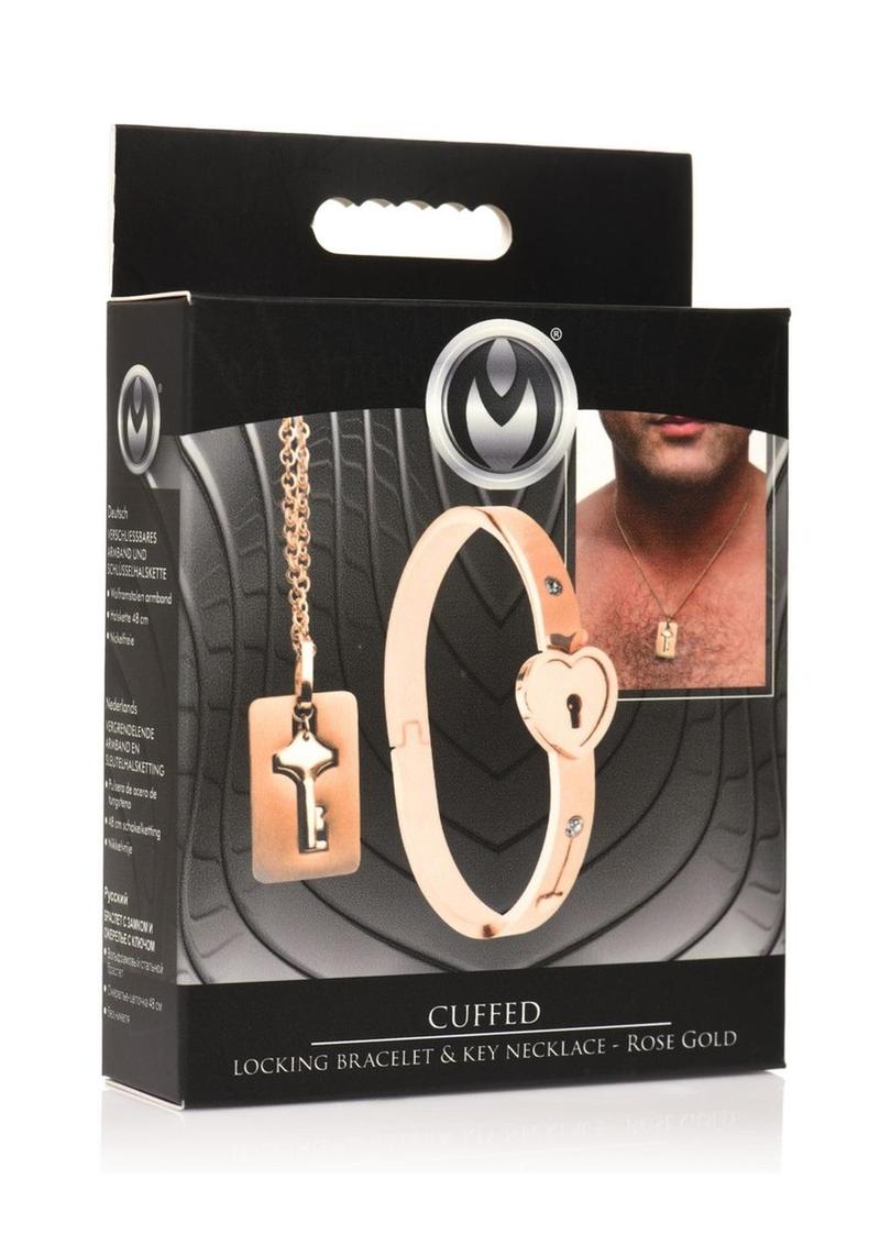 Cuffed Locking Bracelet And Key Necklace Rose Gold