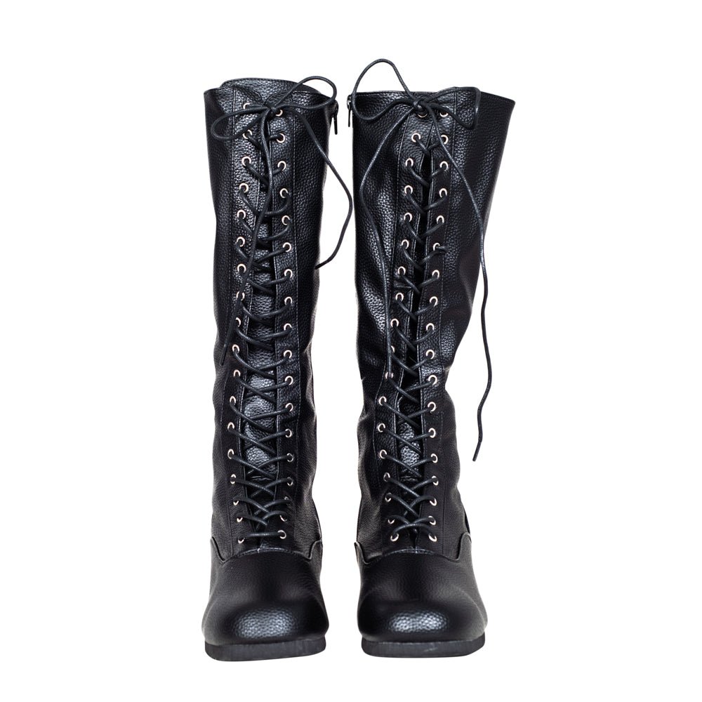 Matte Black Wrestling Boots Halloween Costume Cosplay
