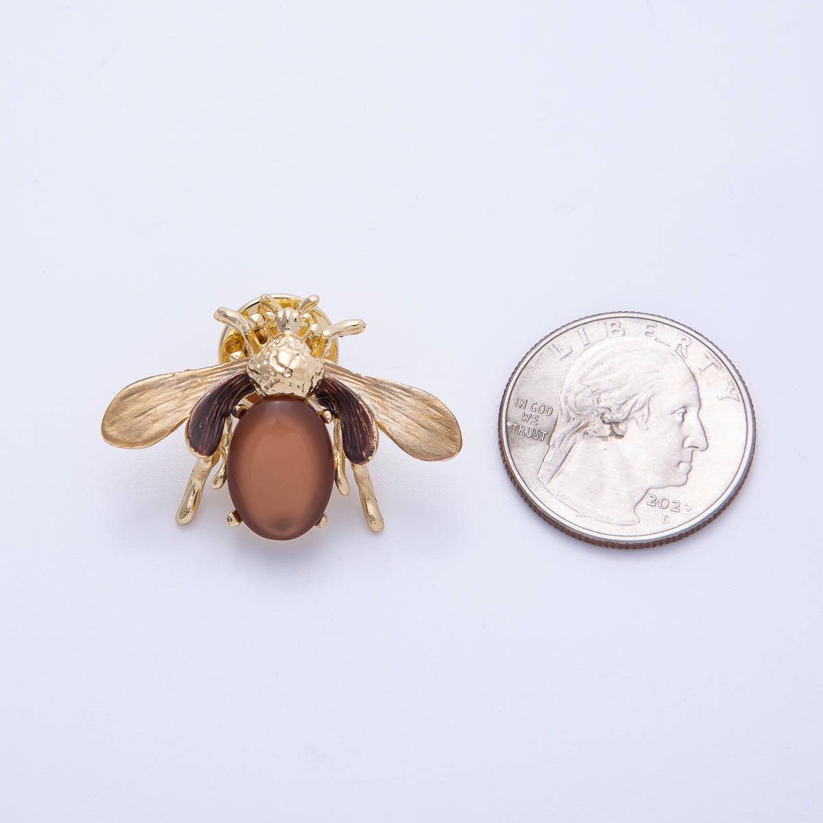 Matte Gold 33.5mm x 23mm Brown Wasp Bee Insect Animal Pin Brooch | BH-041