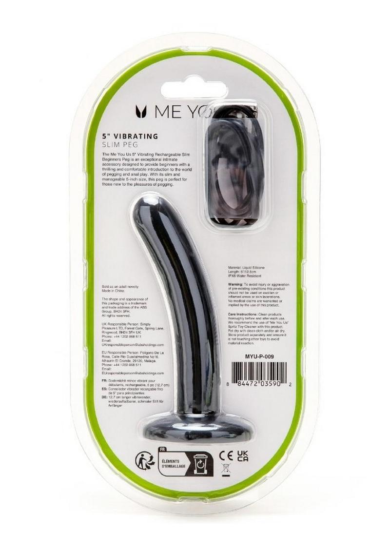 Me You Us Vibrating Slim Dildo 5in Rechargeable Black Peg