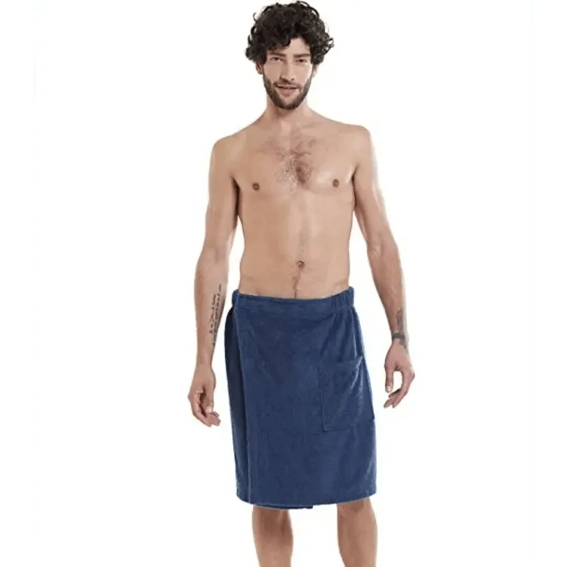 Men Plush Fleece Wrap Spa Gym Bath Wrap Solid Color Classy Design Bathrobes With Pocket Trendy Men&