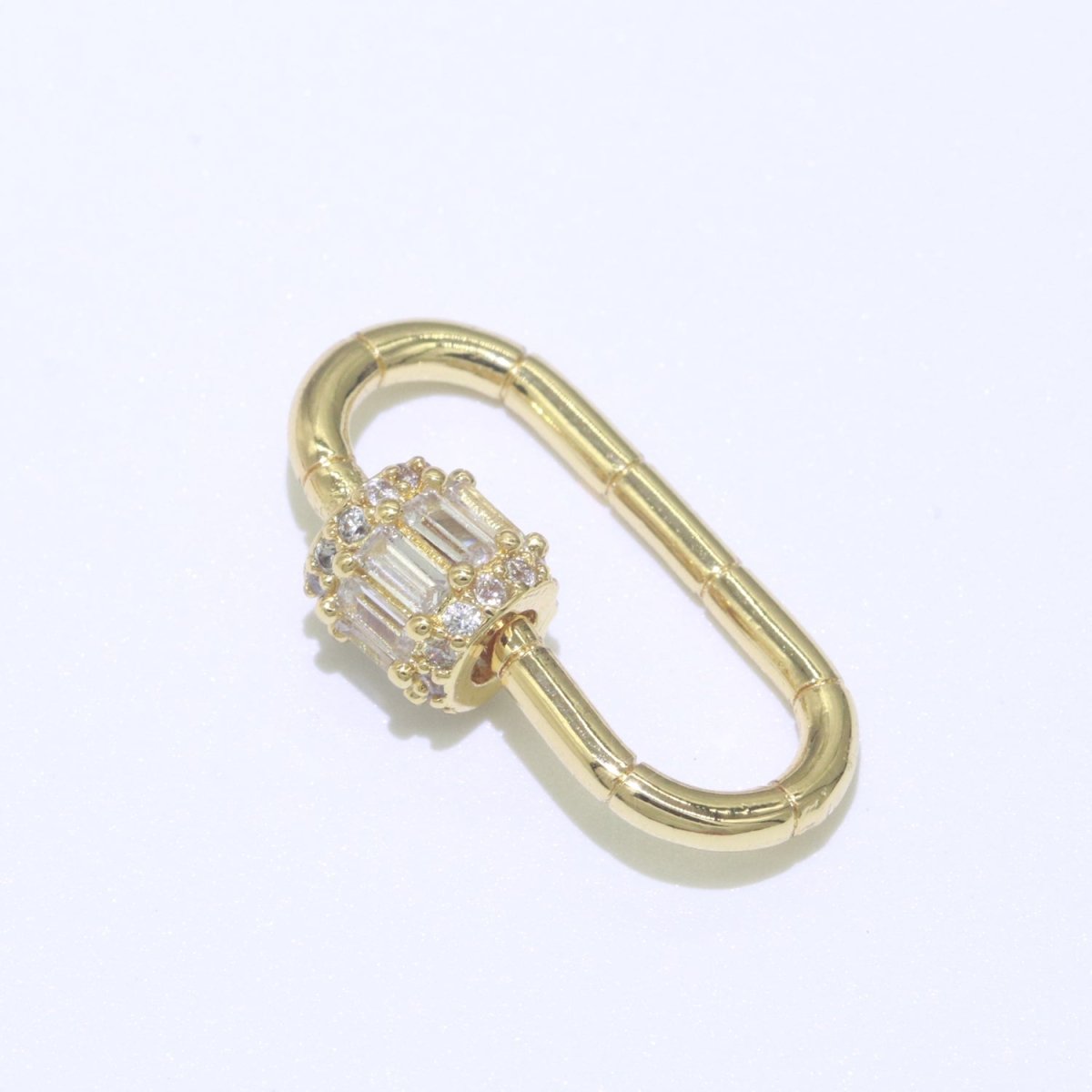 Micro Pave Diamond Heart w/ Screw Mechanism Clasp, Gold Clear Carabiner Snap Lock Supply for heavier chain connector L-334~L-337