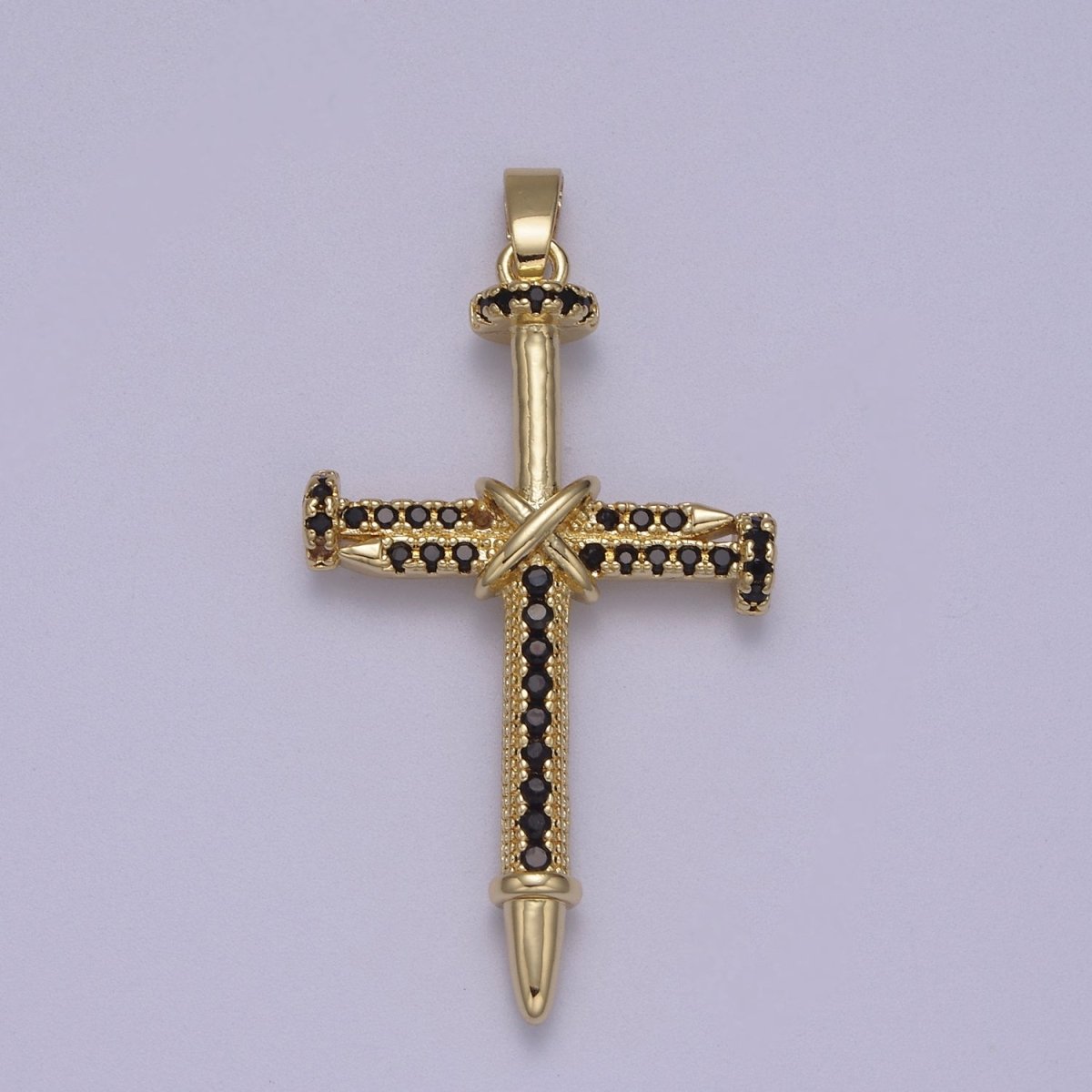 Micro Pave Gold Cross Pendant with Clear / Black Cz Stone N-592 N-593