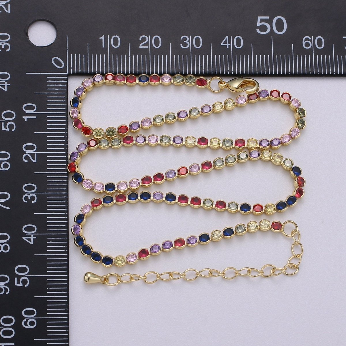 Micro Pave Tennis Chain / 14k Gold Filled / Micro Pave Choker Chain / Tennis Chain Choker Necklace Multi Color Rainbow CZ Chain | CN-779, CN-896 Clearance Pricing