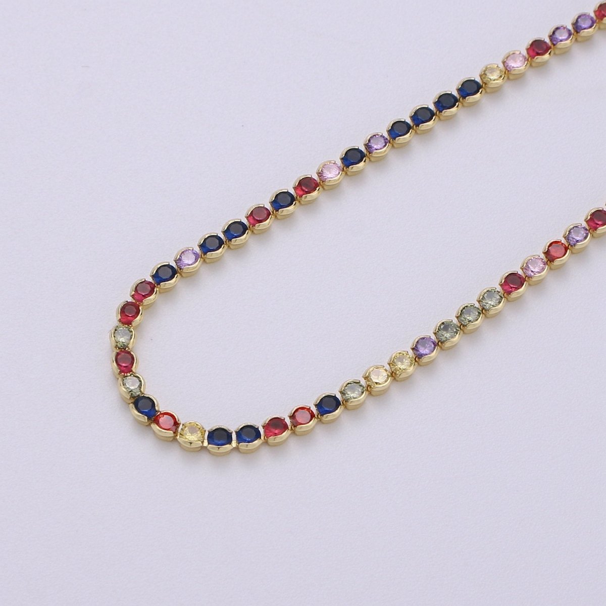 Micro Pave Tennis Chain / 14k Gold Filled / Micro Pave Choker Chain / Tennis Chain Choker Necklace Multi Color Rainbow CZ Chain | CN-779, CN-896 Clearance Pricing