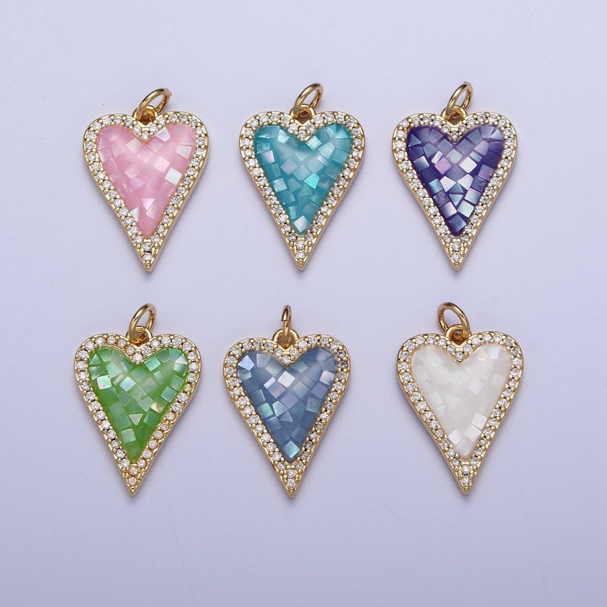 Micro Paved CZ White, Pink, Blue, Teal, Purple, Green Shell Opal Heart Love Charm | X702-X705 X707 X708