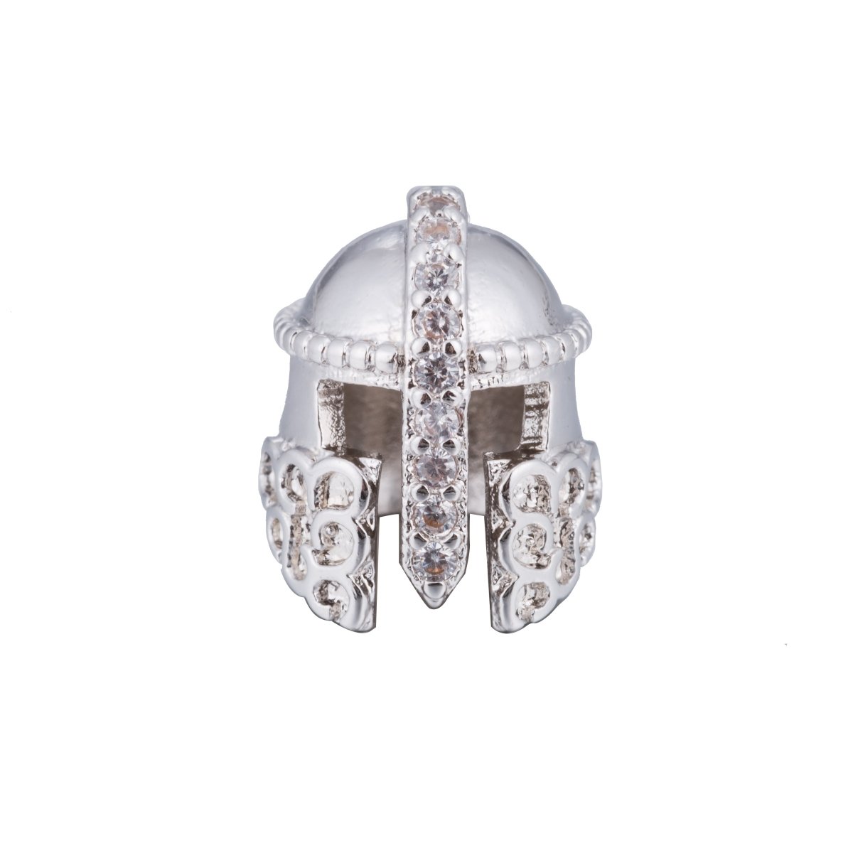 Micro Paved Gold / Silver Warrior Knight Masked Soldier Helmet Bead | B-072