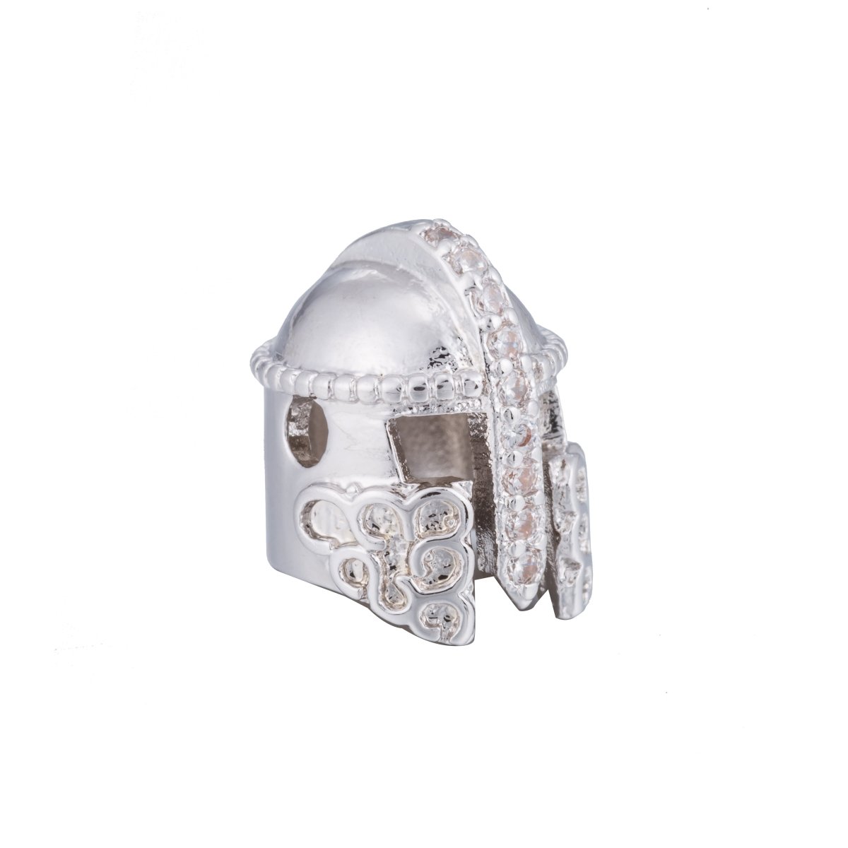 Micro Paved Gold / Silver Warrior Knight Masked Soldier Helmet Bead | B-072