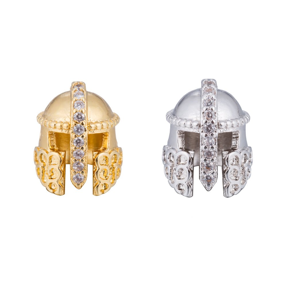 Micro Paved Gold / Silver Warrior Knight Masked Soldier Helmet Bead | B-072
