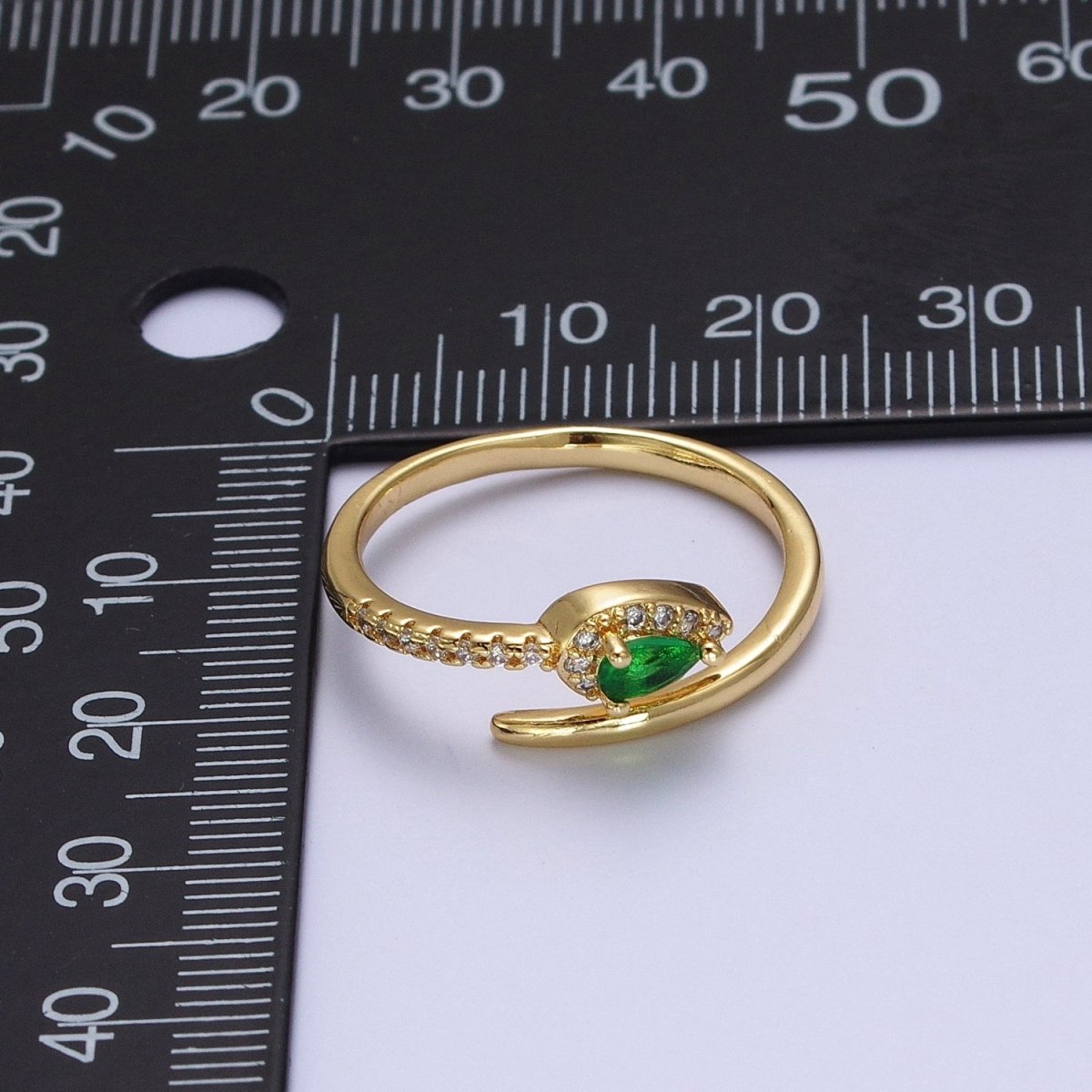 Micro Paved Green Teardrop CZ Minimalist Adjustable Ring | O-060