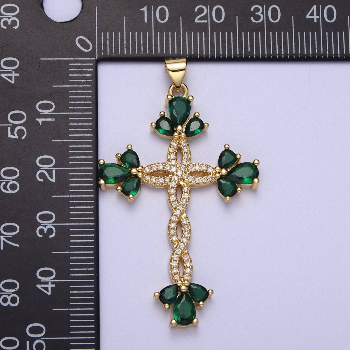 Micro Paved Marquise Religious Cross Twist Gold Pendant I-440 I-447 I-508 I-535
