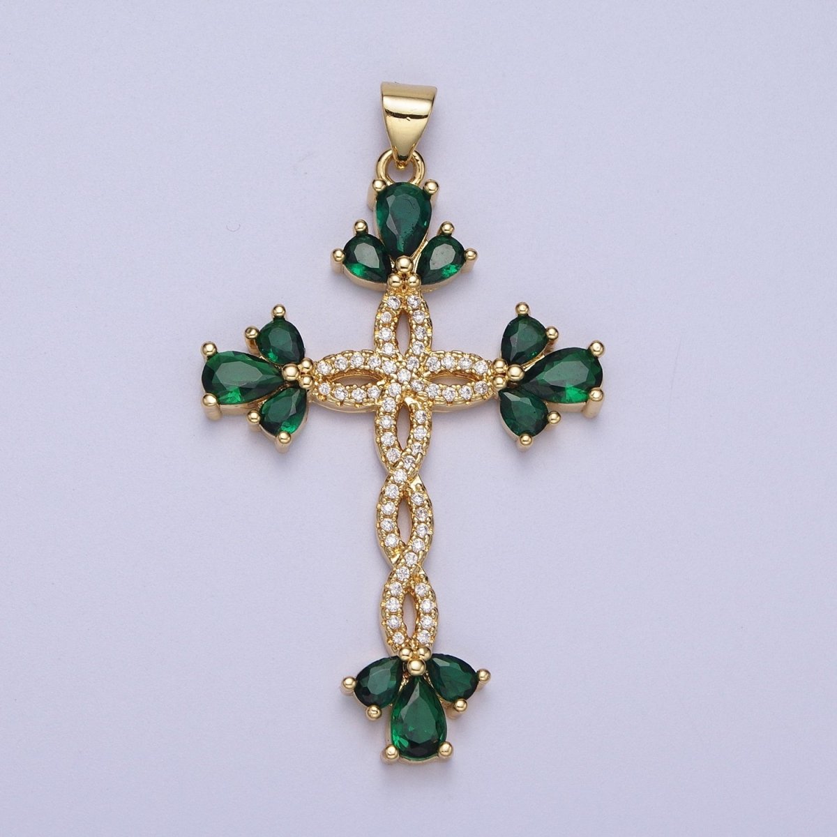 Micro Paved Marquise Religious Cross Twist Gold Pendant I-440 I-447 I-508 I-535