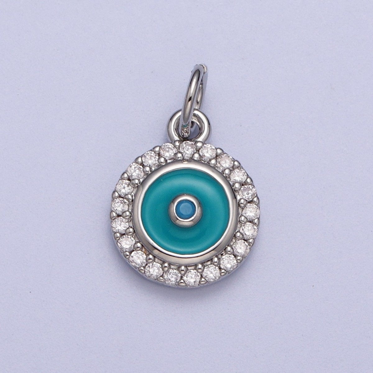 Mini 18K Gold Filled Round Evil Eye Pendant Teal Evil Eye Charm with Cubic Zirconia Stone AC555 AC556