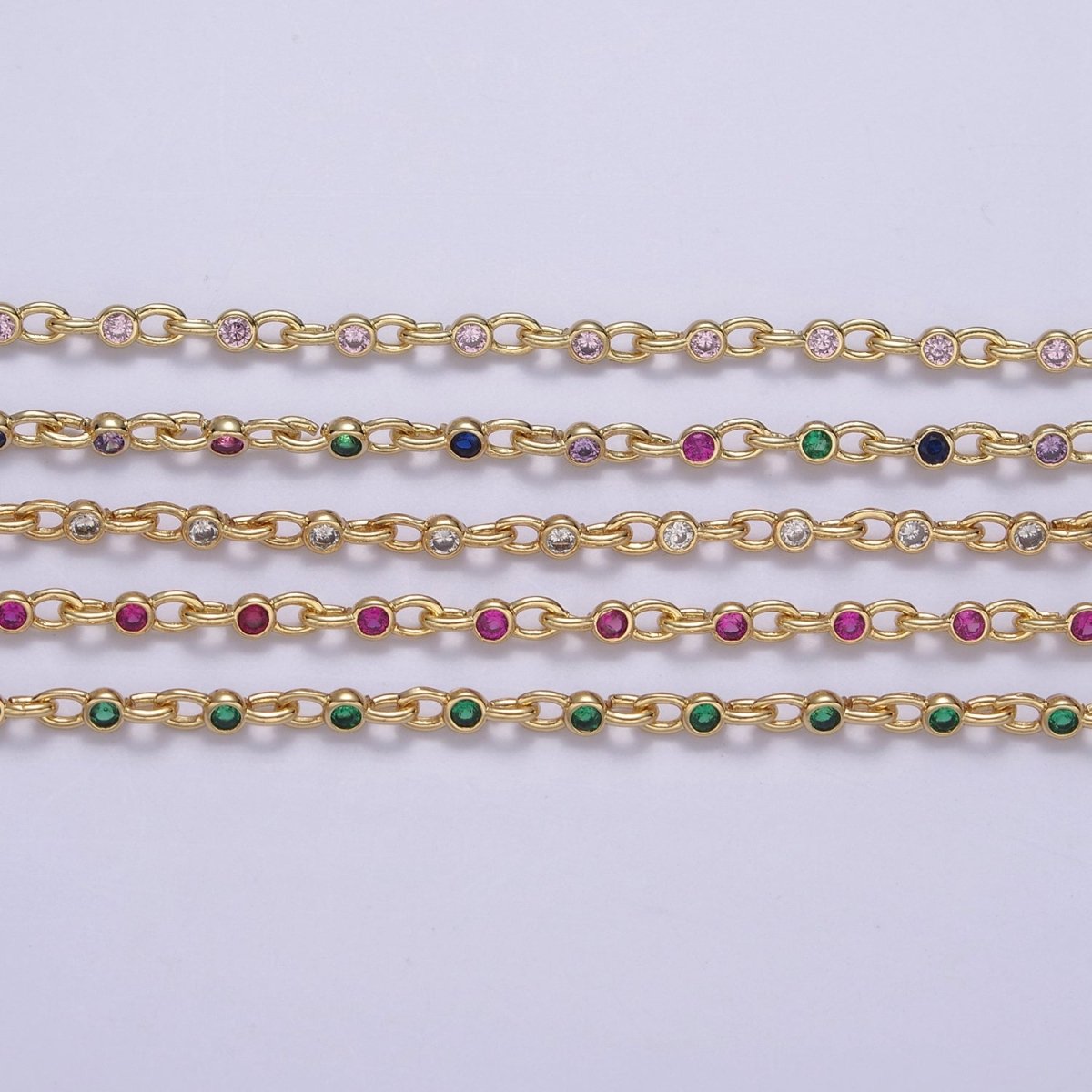 Mini 24k Gold Filled Chain Round CZ Chain by Foot / Yard Bulk Chain Round Bezel Cut Cubic Chains 2.5mm CZ Chain Unsoldered | ROLL-750 ROLL-753 Clearance Pricing