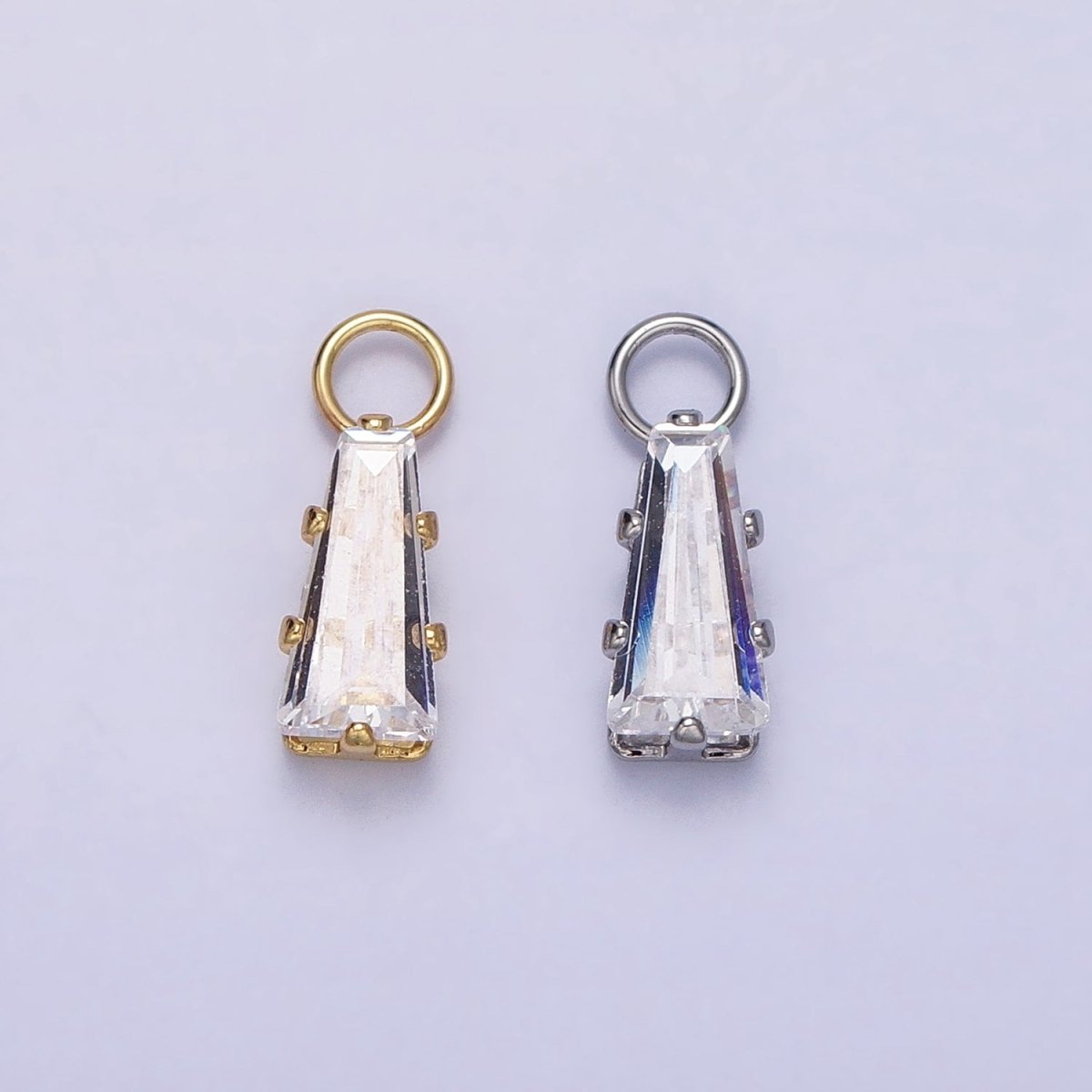 Mini Baguette Cubic Zirconia Charm, Tiny Clear CZ Charm in Gold Silver for Jewelry Making Supply AC422 AC423
