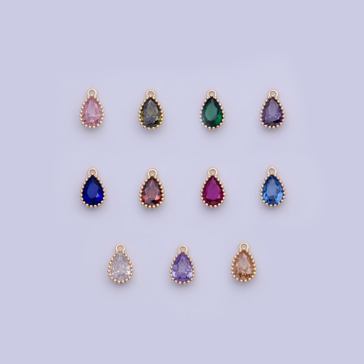 Mini BIRTHSTONE Cubic Zirconia Teardrop Gold Charm Component Add on For Jewelry Making C-230 C-265 C-291 C-297 C-315 C-337 C-363 C-365 AG-140~AG-143