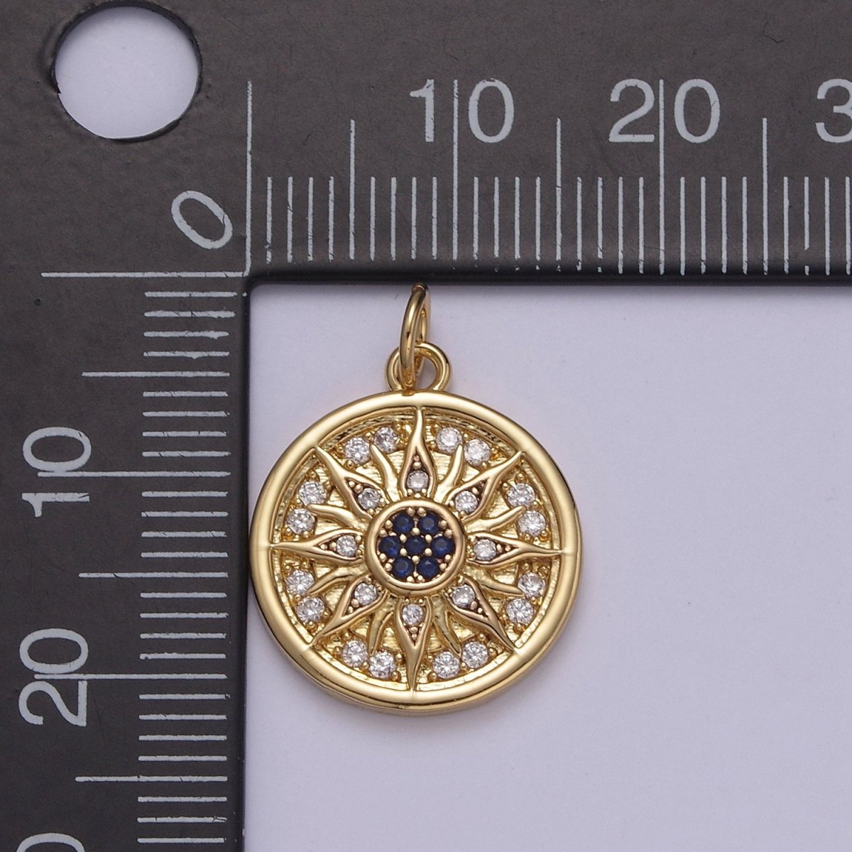 Mini Cubic Gold Sun Charm Round Coin Disc Celestial Jewelry N-875