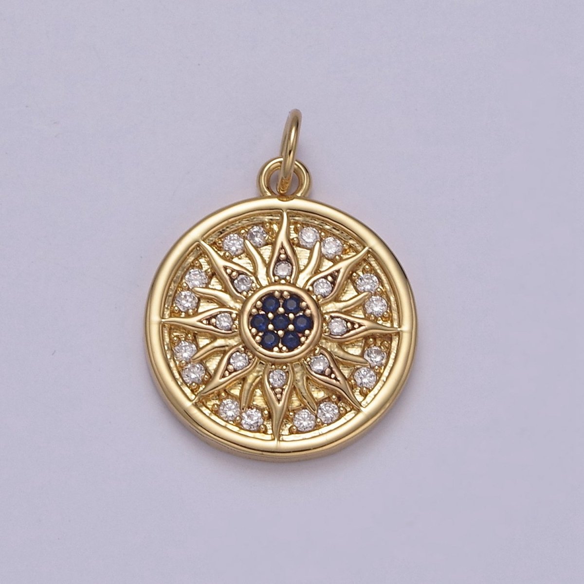 Mini Cubic Gold Sun Charm Round Coin Disc Celestial Jewelry N-875