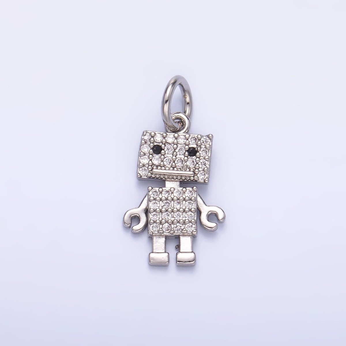 24K Gold Filled 14mm Micro Paved CZ Robot Mini Charm in Gold & Silver | C019