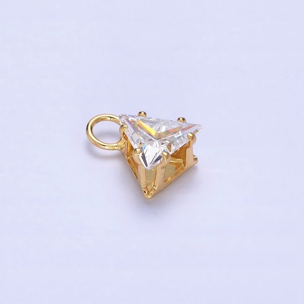 Mini Gold Triangle Cubic Zirconia Charm, Tiny Clear CZ Charm add on Charm for Bracelet Earring Necklace Supply AC-420 AC-421