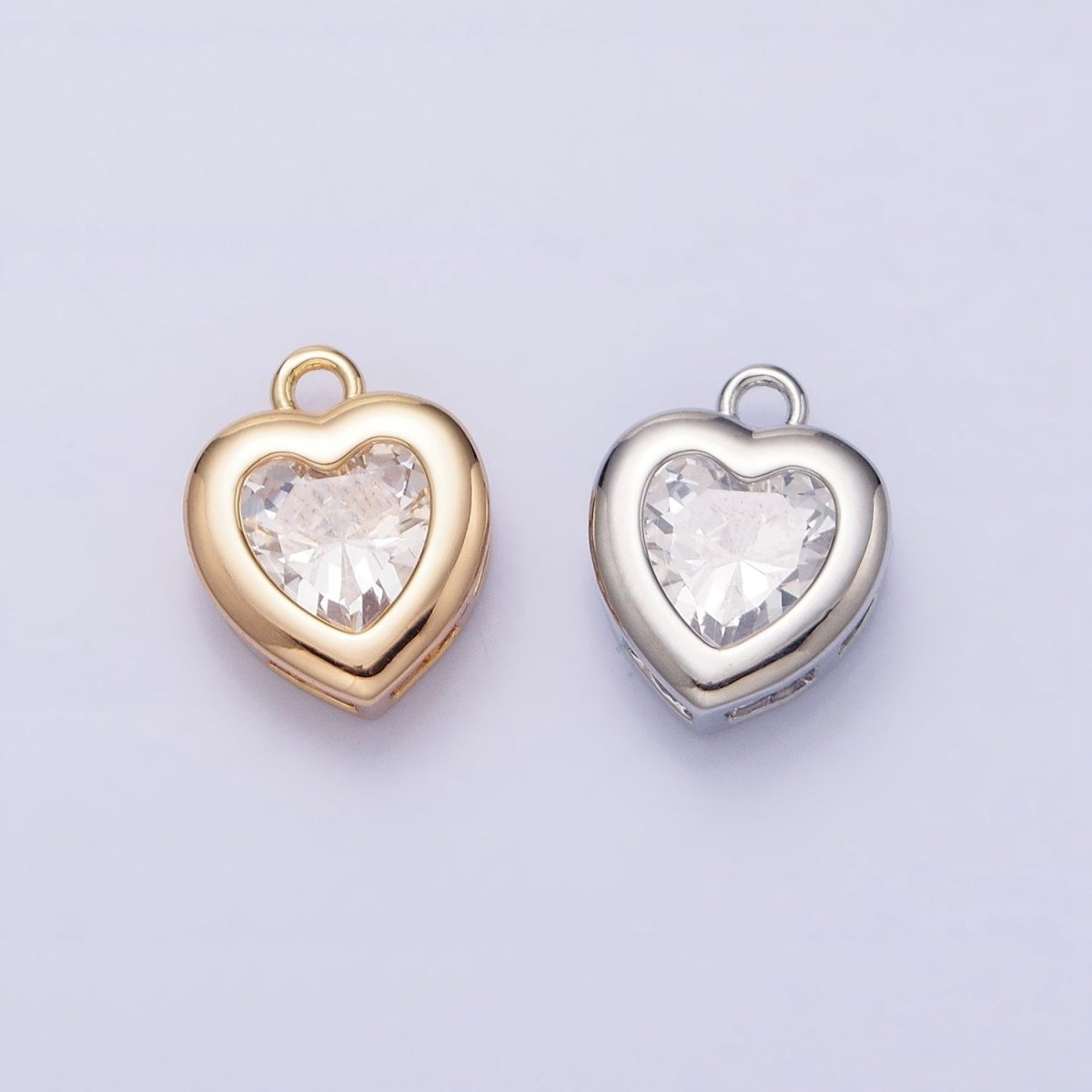 Mini Heart CZ Pendant, Bezel Setting Heart Charm, 14K Gold Plated AC473 AC474