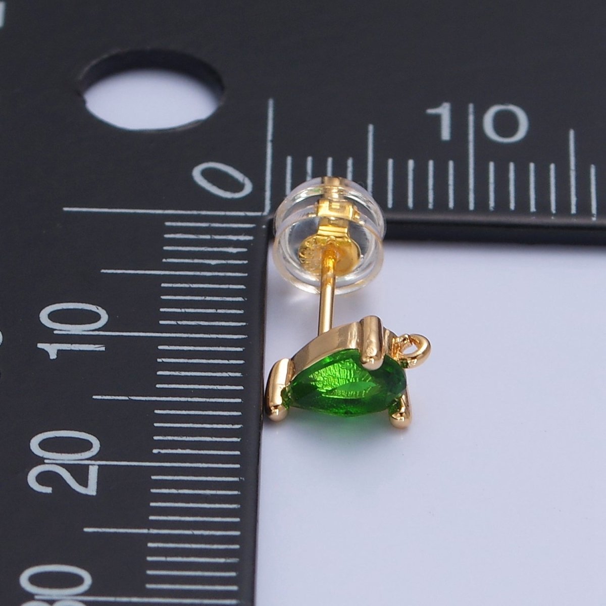 Mini Tear Drop Stud Earring Green Pink Blue Clear CZ Stone with Open Link for Charm L-736 L-737 L-772 L-773