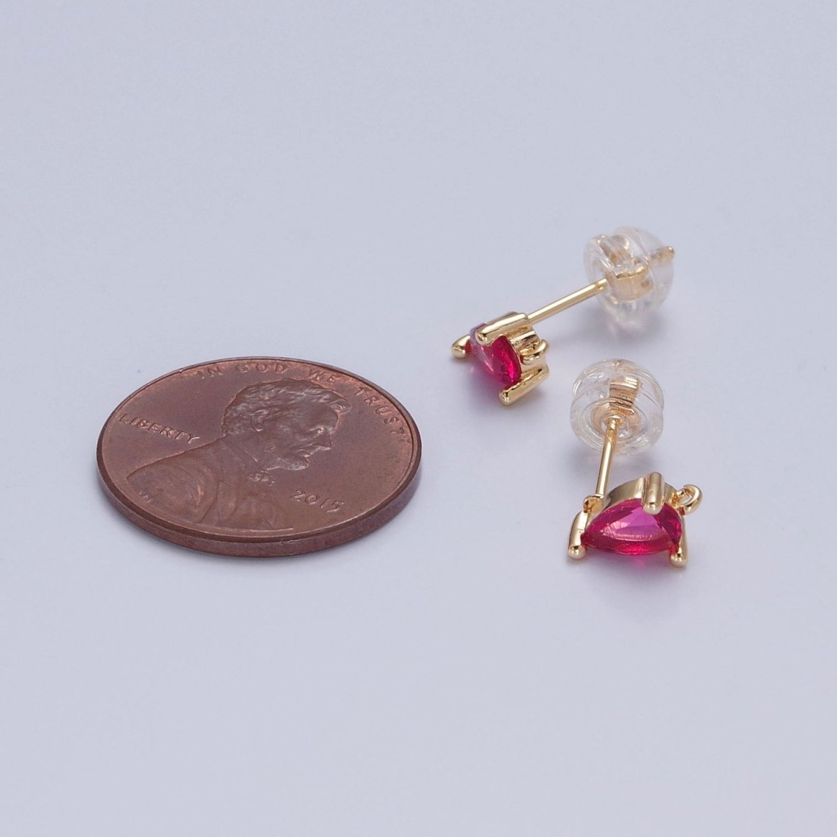 Mini Tear Drop Stud Earring Green Pink Blue Clear CZ Stone with Open Link for Charm L-736 L-737 L-772 L-773