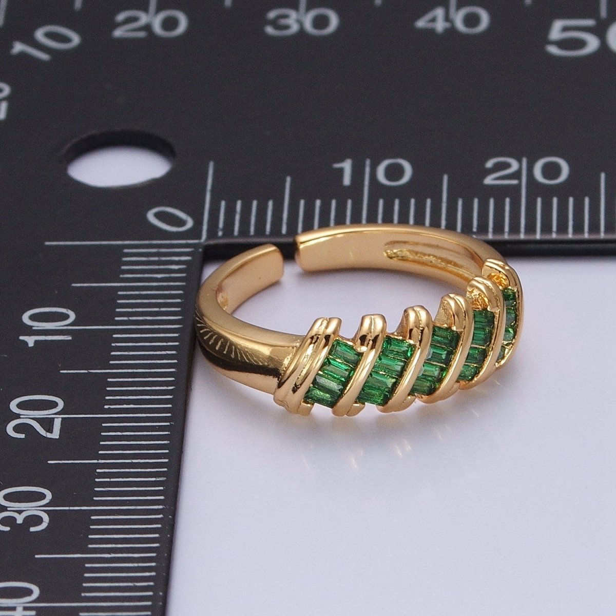 Minimalist Clear Green Baguette Cubic Zirconia Adjustable Gold Ring | U-195 U-202