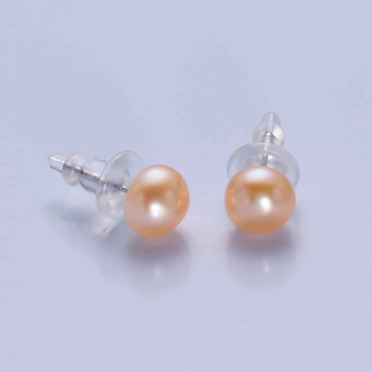 8mm Freshwater Pearl Button Gemstone Stud Earrings in Gold & Silver
