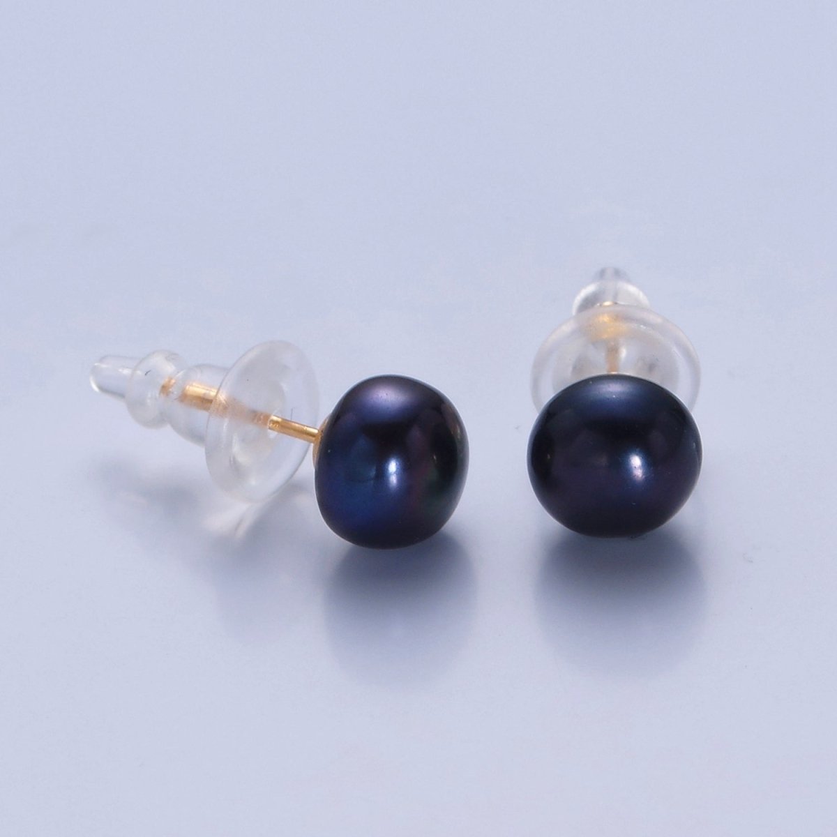 8mm Freshwater Pearl Button Gemstone Stud Earrings in Gold & Silver