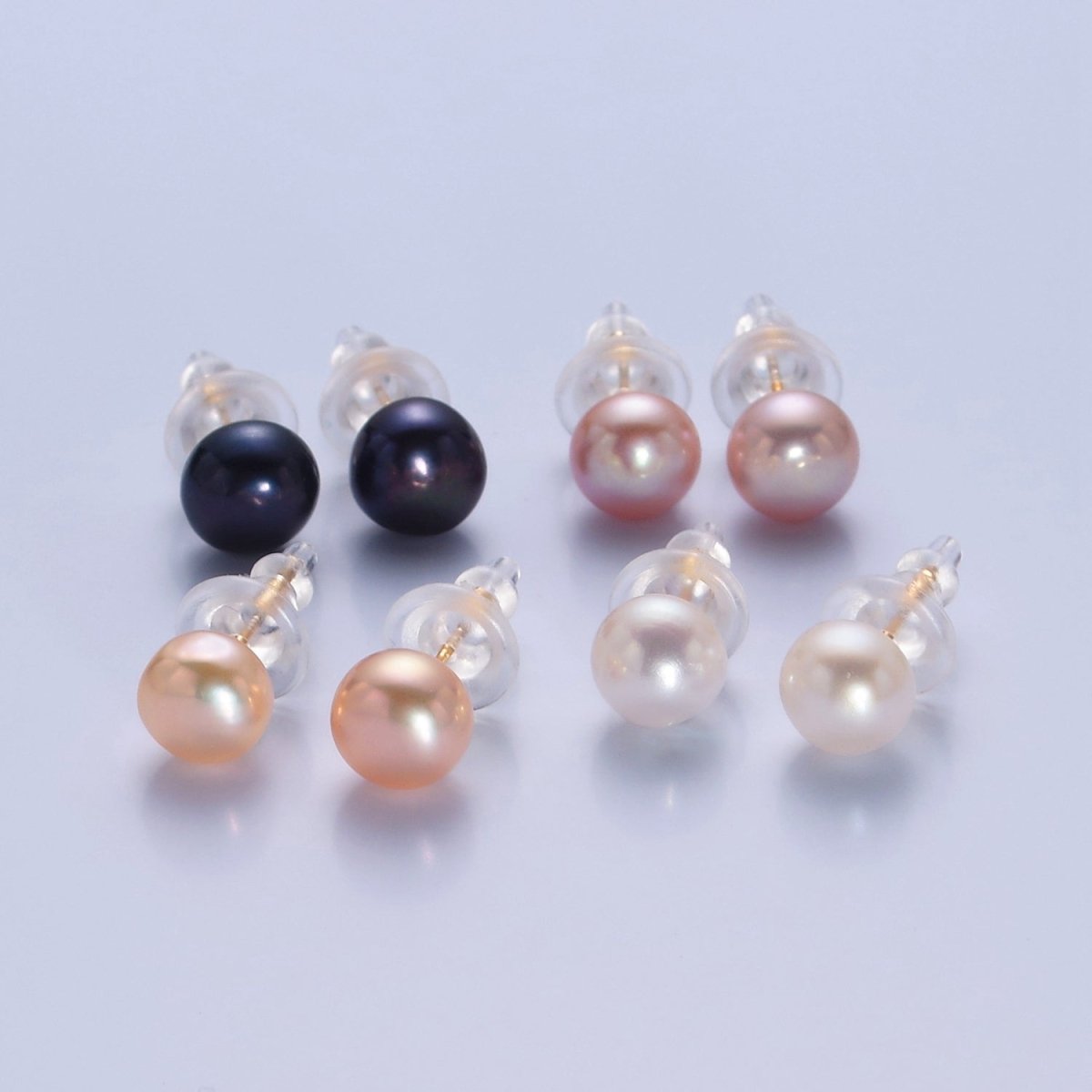 8mm Freshwater Pearl Button Gemstone Stud Earrings in Gold & Silver