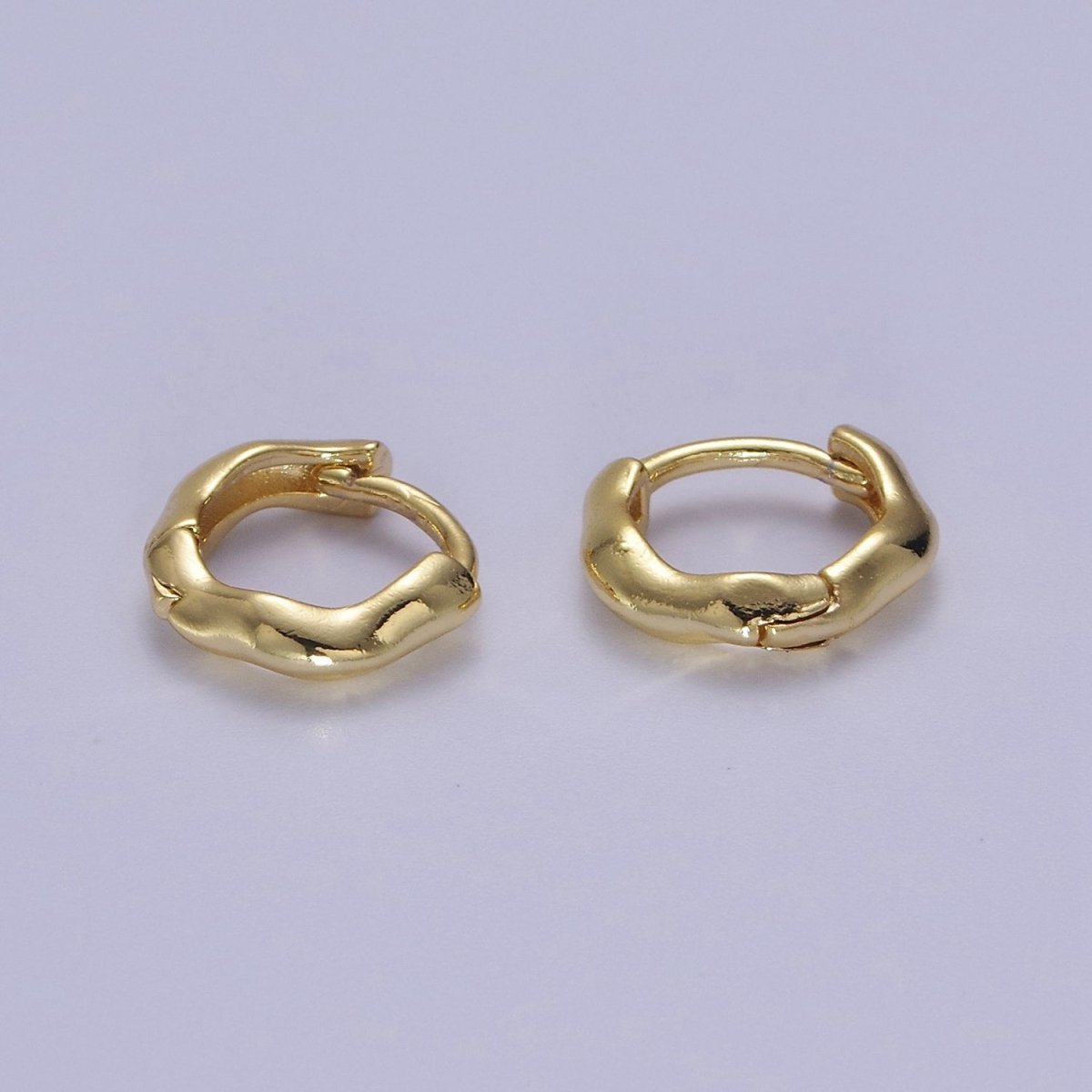 Minimalist Hammered Texture Gold Huggie Earring 11mm, 14mm Dainty gold Hoop V-095 V-096