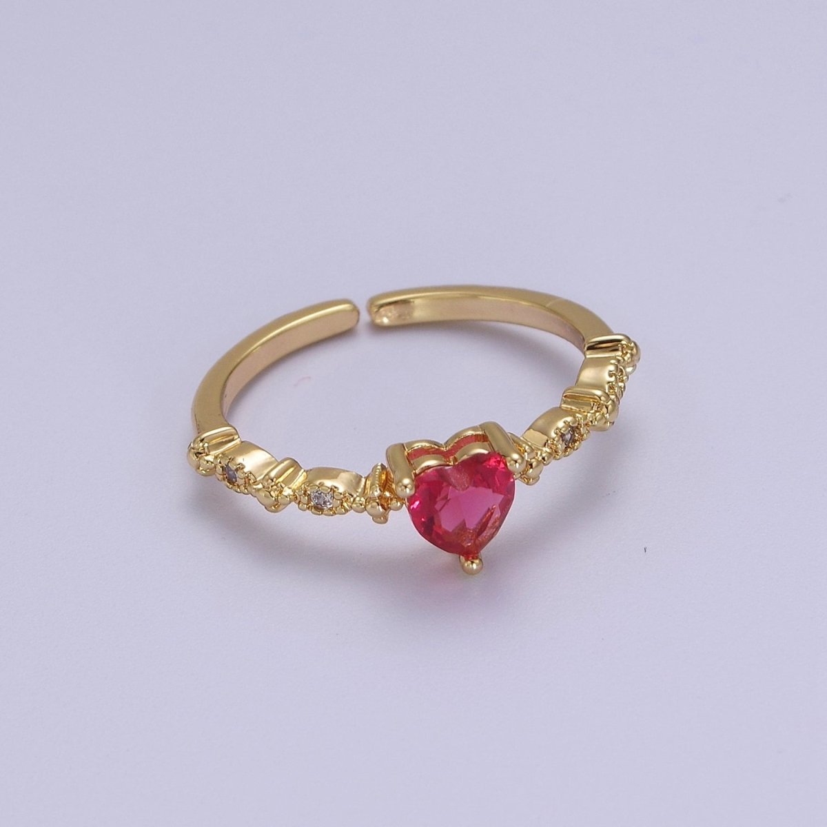 Minimalist Heart Ring, Gold Filled Stacking Ring, Pink CZ Heart Ring Open Adjustable O-2033