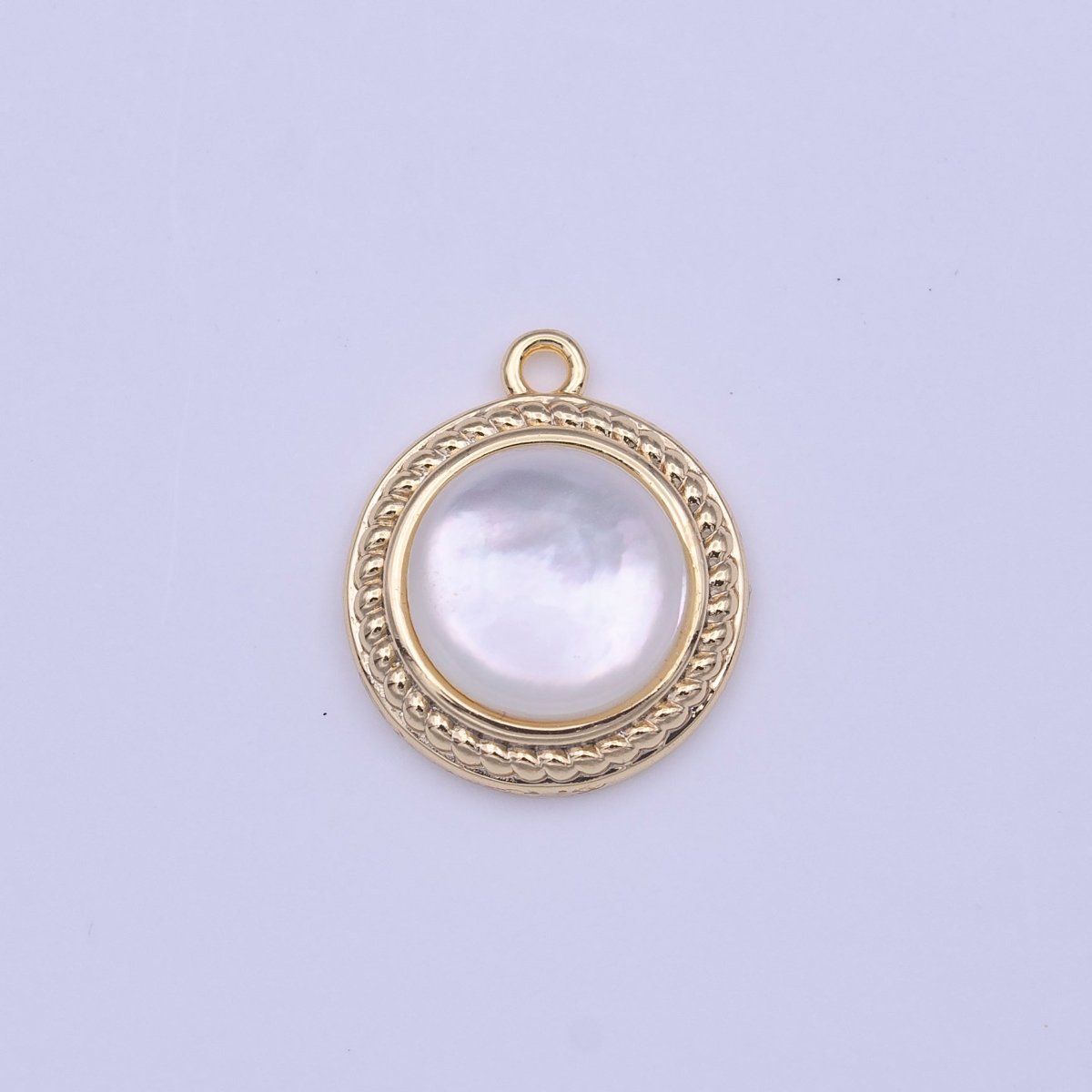 14K Gold Filled Shell Pearl Round Braided Bezel Charm | C452