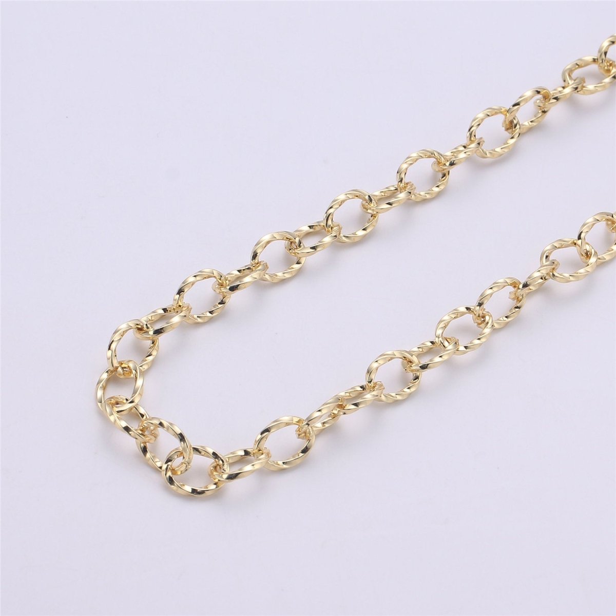 Modern Cable Chain By Yard, Nickel Free, 1 Yard 10X8mm Link, 24K Gold Filled Brass, Thick Oval Link Chain, Textured UNIQUE ROLO Chain | ROLL-074 Clearance Pricing