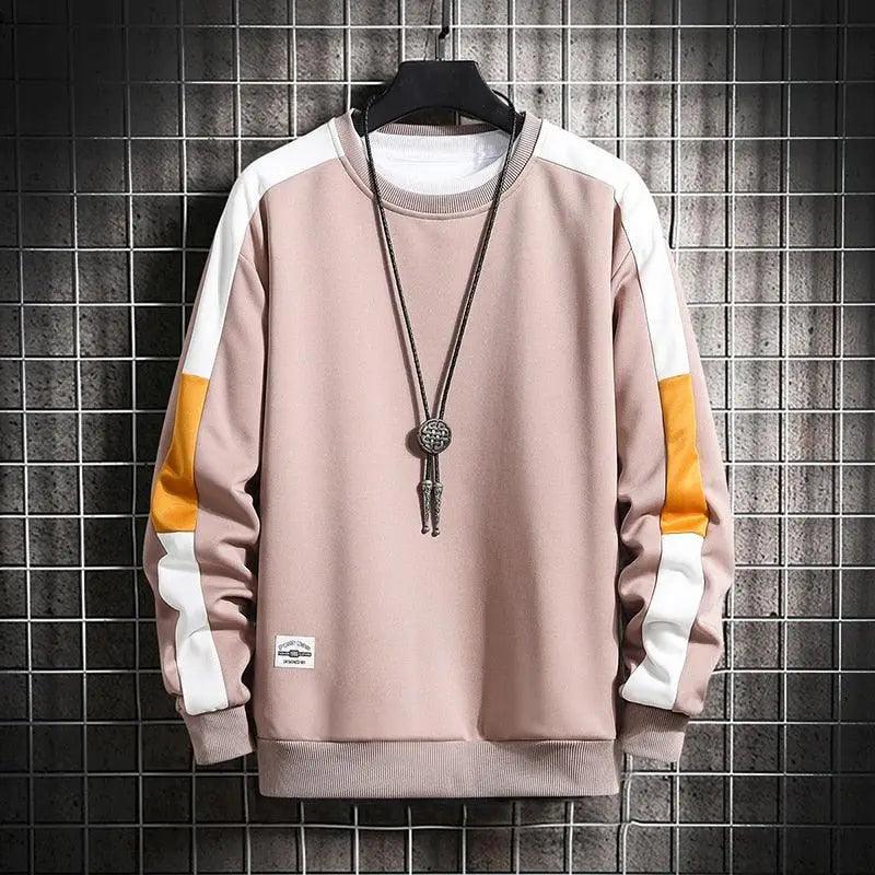 Modern Long Sleeve Sweatshirts Men New Fashion Color Casual Mens Casual O-Neck Patchwork Sweatshirt For Young Men Men Sweatshirt Streetwear Loose Solid Patchwork Pullover Sweatshirt