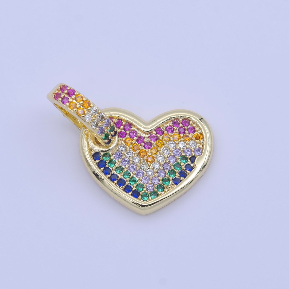 Multicolor Rainbow Micro Paved CZ Heart Gold Pendant H-245
